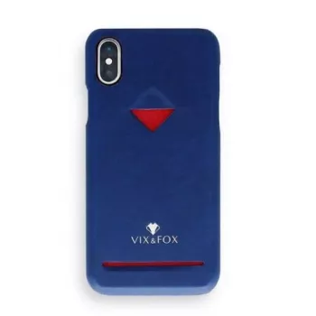 Funda trasera con compartimento para tarjetas VixFox para iPhone XSMAX, azul marino, cubierta trasera con compartimento para tarjetas integrado