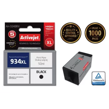 Activejet AH-934BRX Tinta (sustituto de HP 934XL C2P23AE; Premium; 50 ml; negro)