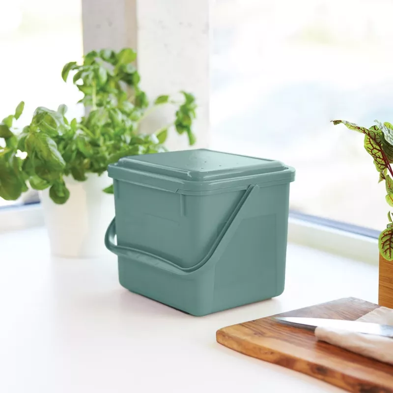 Cubo de reciclaje rotho verde 4,5 l – compacto contenedor de reciclaje de tecnopolímero con orificio para colgar