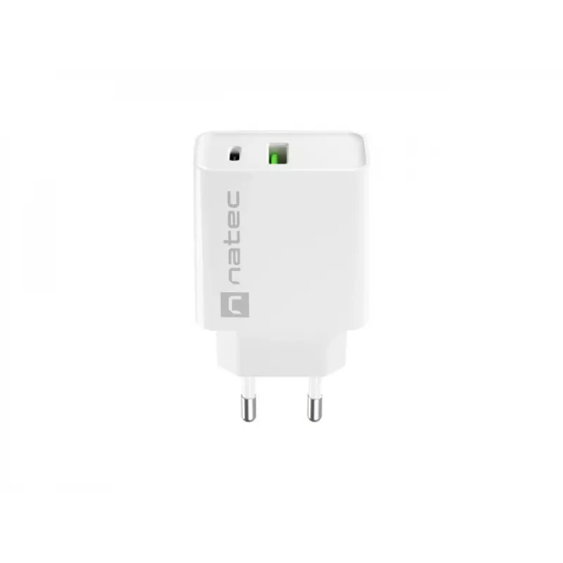 Cargador rápido de red NATEC RIBERA 12V 20W USB-C PD 3.0 + USB-A Samsung AFC blanco