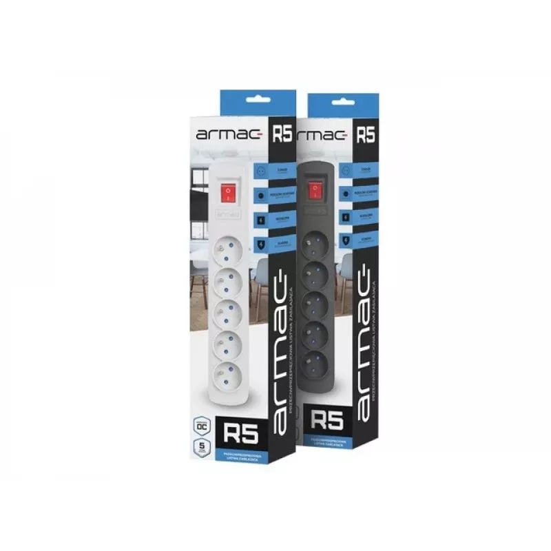 Regleta de enchufes ARMAC R5 1,5 m negra – modelo R5/CZ/15 con cable de 1,5 m