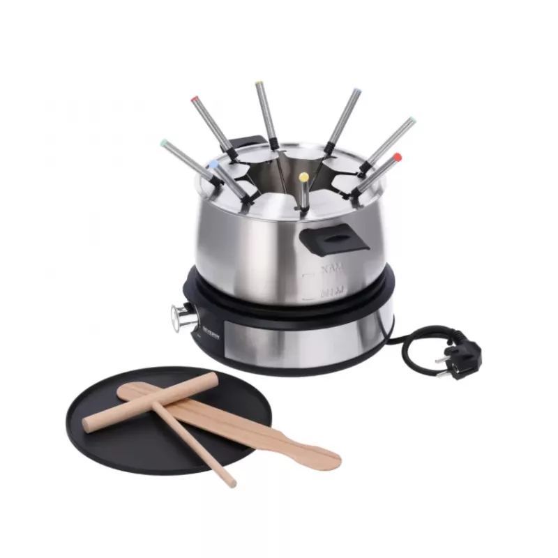 Severin FO 2471 combinación de fondue y crepes, negro/acero inoxidable