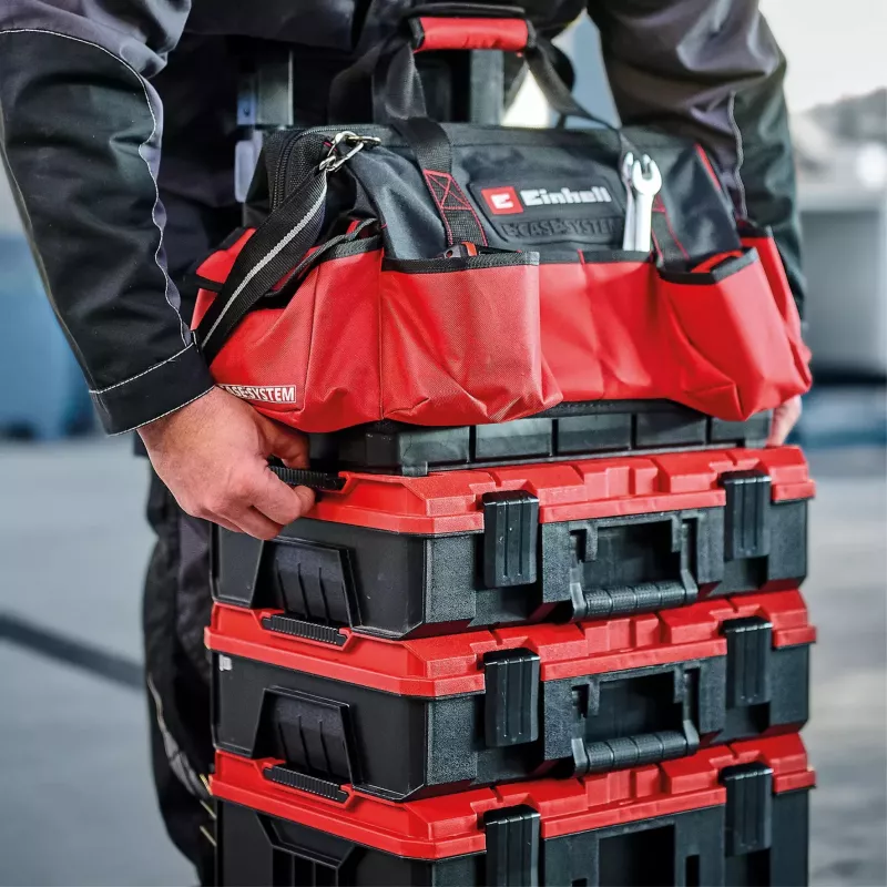 Einhell 4540036 E-Case Bag bolsa de herramientas de sistema, poliéster, carga de 30 kg, negro/rojo