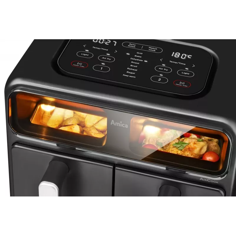 Freidora de aire doble Amica AFM 7020, 8 L, 2400 W, negra