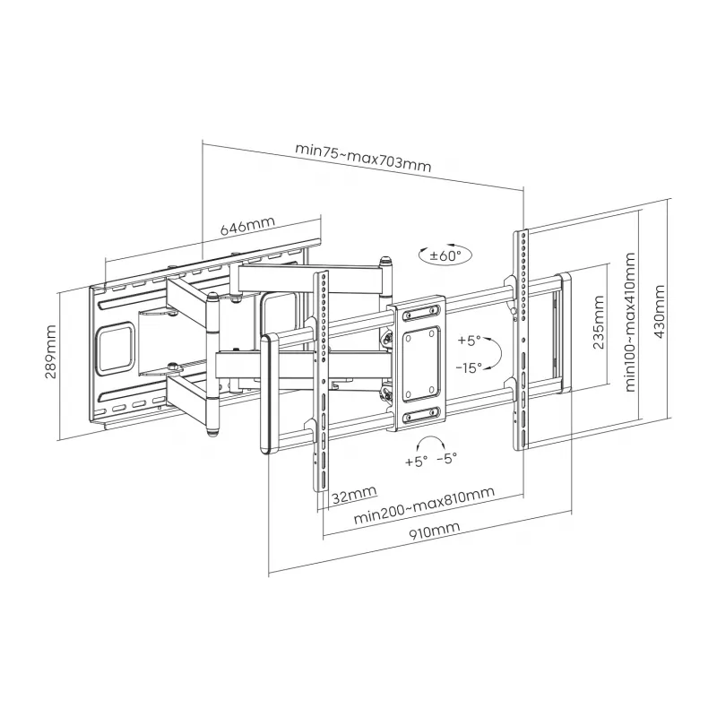 Sbox PLB-7486 soporte de pared inclinable y giratorio para TV, 43-100 pulgadas, hasta 120 kg, VESA 800x400