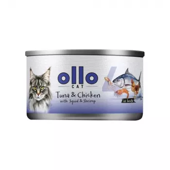 Ollo Atún y pollo con calamar y gambas en caldo Nº 4 70 g