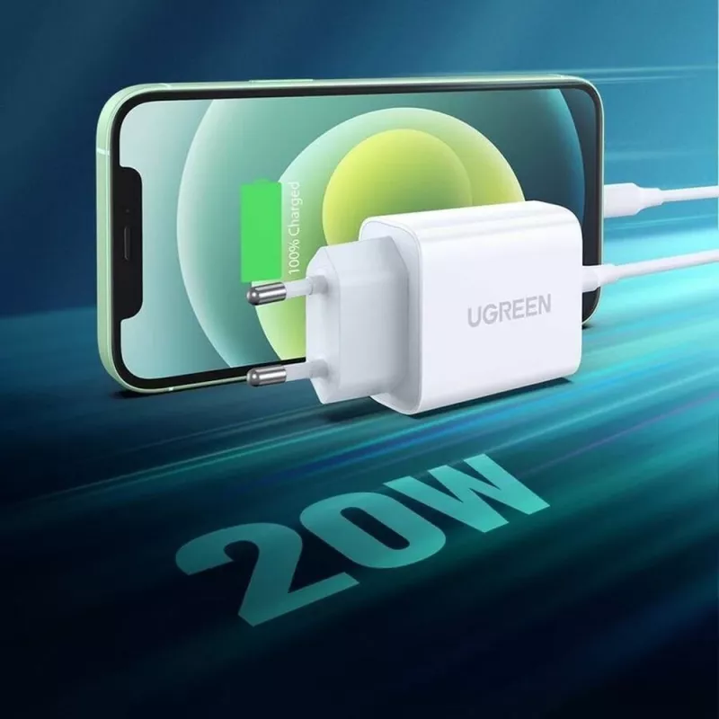 Fuente de alimentación Ugreen USB Power Delivery 3.0 Quick Charge 4.0+ 20W 3A (blanco)