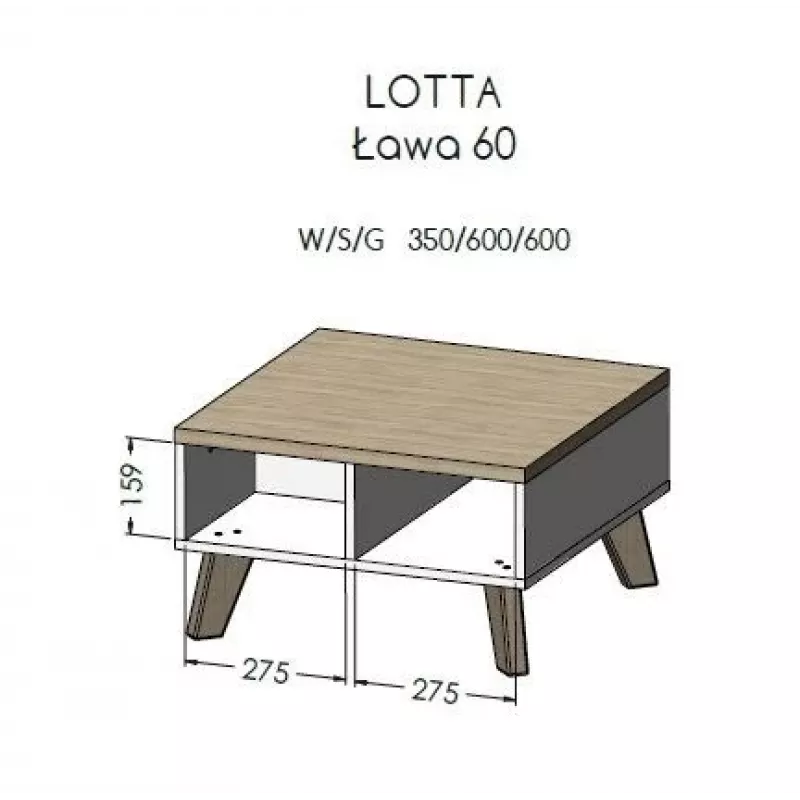 Mesa de centro Cama LOTTA 60 roble wotan/negro mate