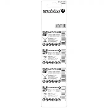 Pila de litio botón everActive CR3032, 3V, 580 mAh, pila botón, pack de 4