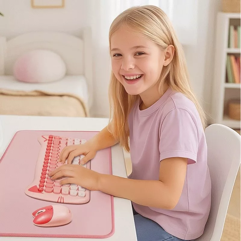 Alfombrilla XXL para ratón y teclado, rosa