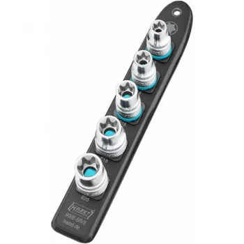 Juego de vasos Hazet 900E-SR/5 — accionamiento de 1/2 pulgadas vasos TORX cortos E12–E20