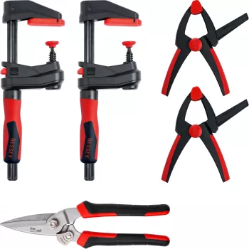 Set de abrazaderas Bessey DIY-SET1-A 5 piezas con 4 abrazaderas y tijera para chapa