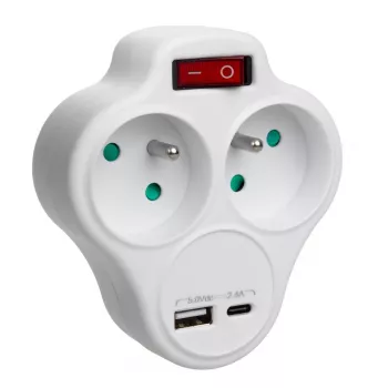 Enchufe divisor doble eléctrico MACLEAN MCE336E con 2 puertos USB, tipo E