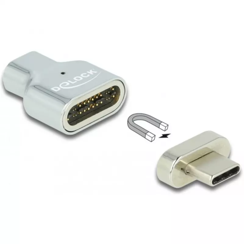DeLOCK - adaptador Thunderbolt / USB-C - USB-C (M) magnético a USB-C (H) - USB 3.2 Gen 2 / Thunderbolt 3 4,5 A - compatible con 8K - plata (66433)