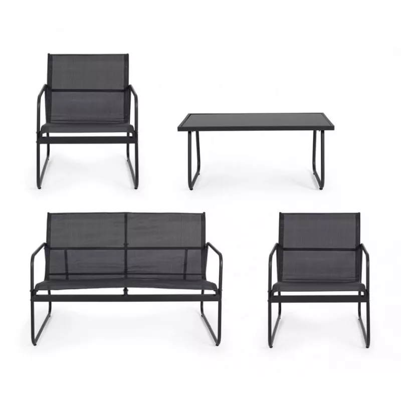 Conjunto de muebles de jardín Extralink BLACK FOREST TEXTILENO DOS SILLAS + TUMBONA + MESA PLEGABLE NEGRO L-0358 Conjunto de muebles de exterior