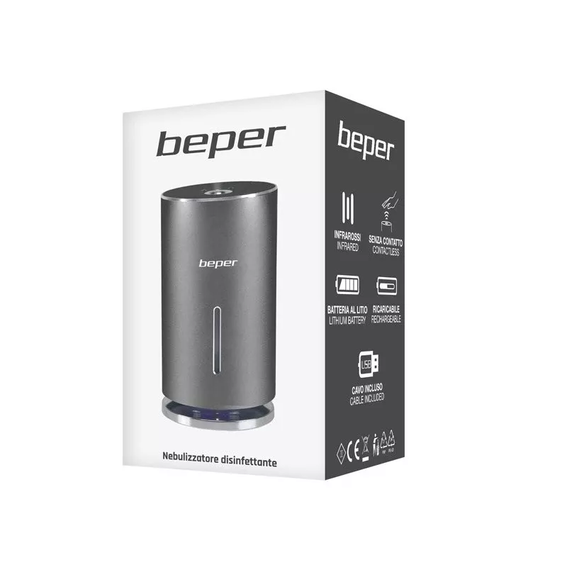 Beper P201UTP010 Atomizador automático de spray para desinfectar las manos, sensor de infrarrojos, 135 ml, recargable