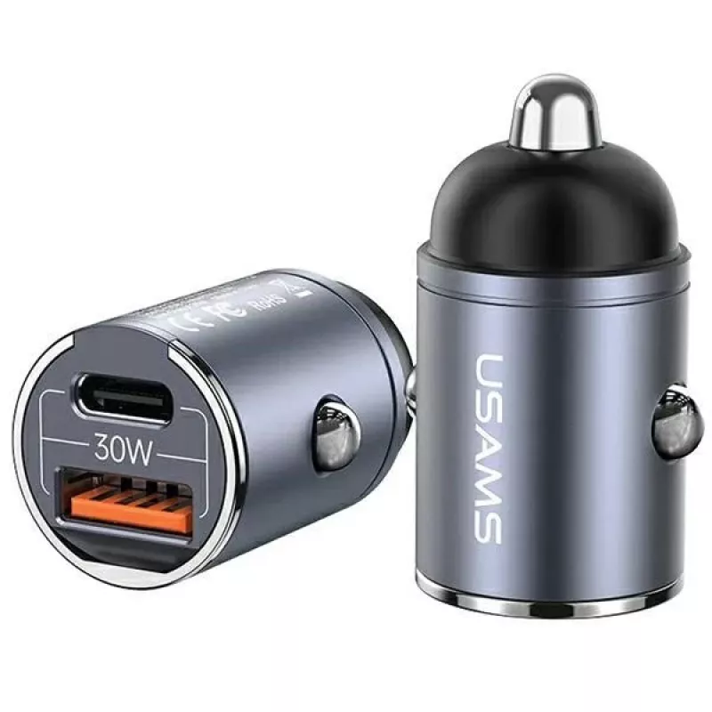 Cargador de Coche usams C38 30W — 1x USB-A + 1x USB-C Carga Rápida