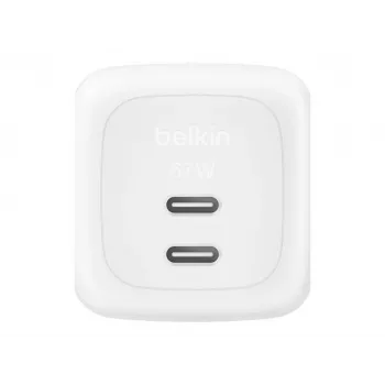 Cargador rápido AC de interior Belkin WCH020KQ2MWH-B6 – 2x USB-C, cable integrado de 2 m, blanco