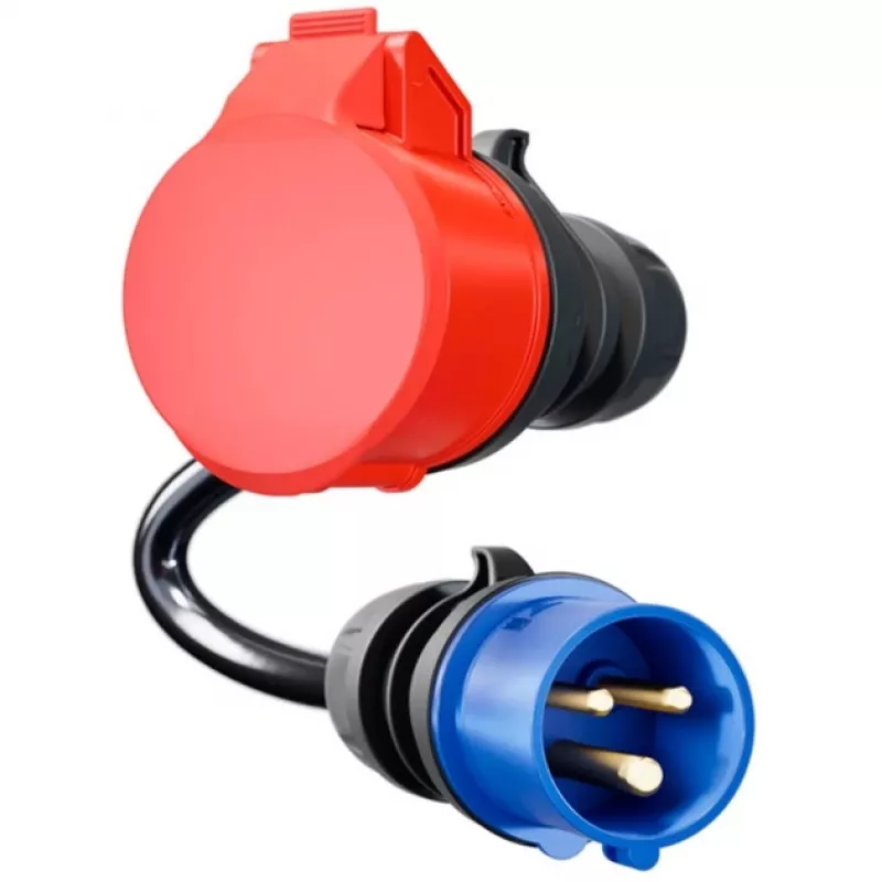 go-e CH-04-31 adaptador para Gemini flex 11 kW, CEE rojo 16 A trifásico a CEE azul 16 A, IP55, 0,3 m, negro