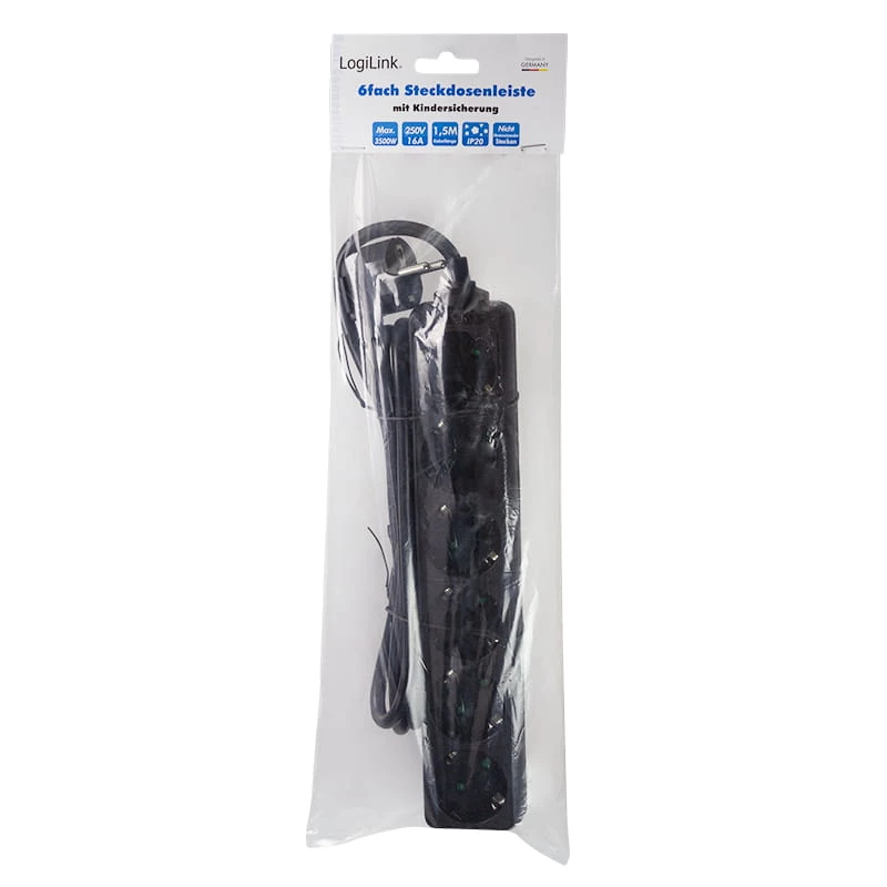 Regleta de enchufes LogiLink LPS238B 1,5 m 6 tomas AC interiores negra