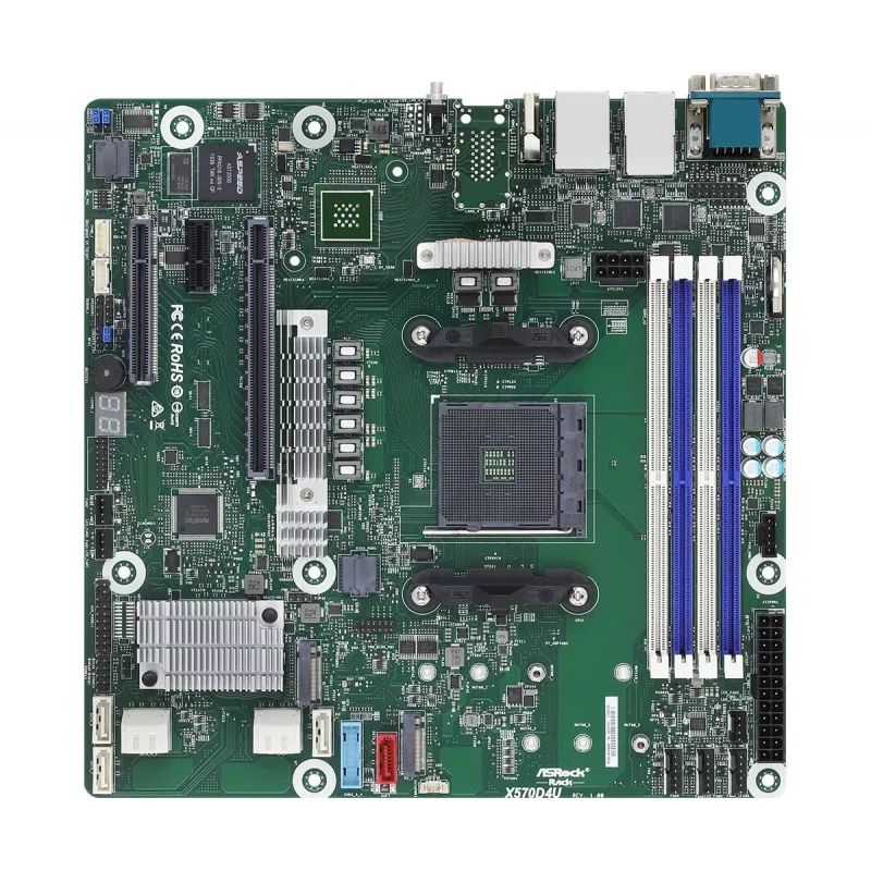 Placa base ASRock X570D4U Micro ATX — AMD X570, Zócalo AM4, 4× DIMM, DDR4, máx. 32 GB, 12× SATA III, 3× RJ-45
