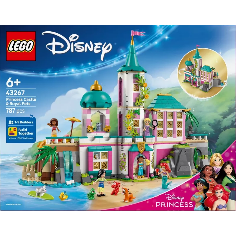LEGO Disney Princess Castillo y mascotas reales set de construcción 43267 — 787 piezas, 5 minifiguras, edad 6+, 320×460×100 mm