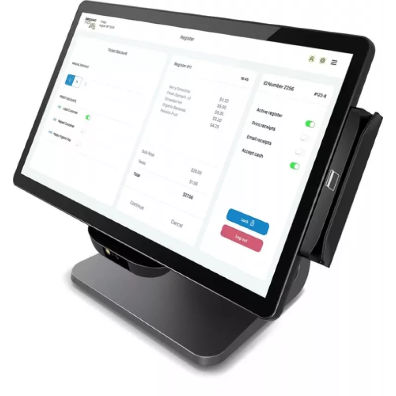 Elo E-Series 3, 8 GB RAM, 128 GB SSD, WiFi, 39,6 cm (15,6 pulgadas), Full HD, USB, USB-C, RS232, BT, Ethernet, Intel Celeron, sistema TPV negro