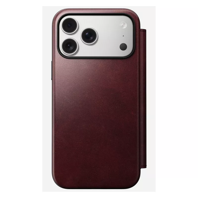 Funda para móvil Nomad Modern Leather Folio para iPhone 17 Pro Max — cuero, TPU, PC, aluminio, burdeos, 16 cm (6,3