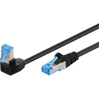 Goobay cable de red CAT 6A 1x 90° acodado, S/FTP (PiMF), negro, 3 m - lengüeta de retención arriba, LSZH libre de halógenos, cobre (51559)