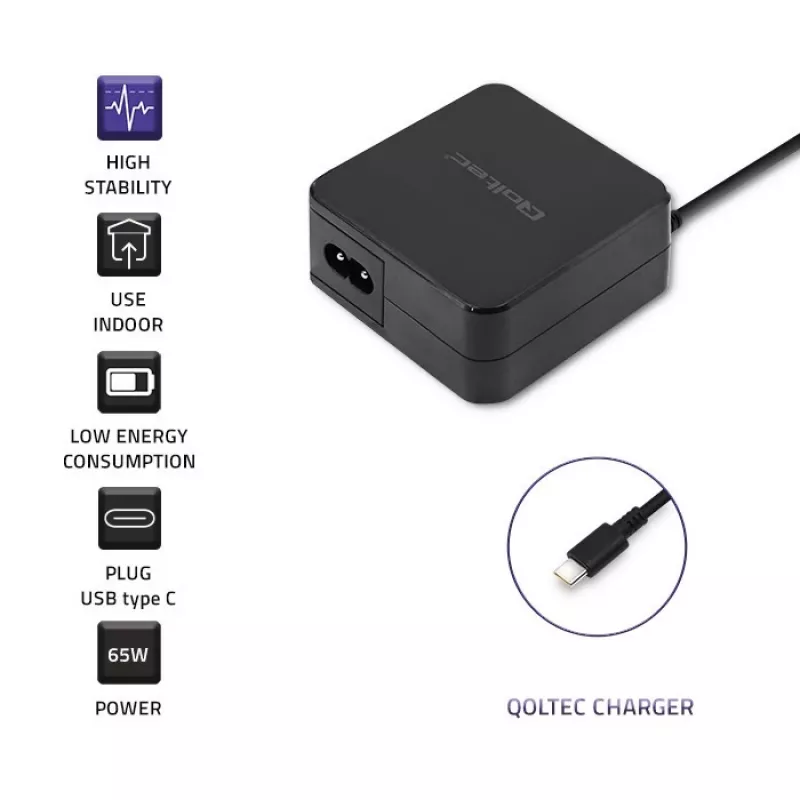 Cargador Qoltec 51027 | 65W | 5-20,3V | 2-3,25A | USB Type-C | PD