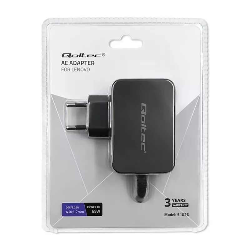 Qoltec 51026 fuente de alimentación/adaptador interior/exterior 65 W negro