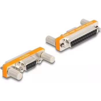 Adaptador cambiador de género DELOCK D-Sub 9 pines a D-Sub 25 pines 66983, contactos dorados, naranja/plata