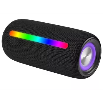 Altavoz portátil estéreo TRACER Stripe negro — 10 W RMS, Bluetooth/cableado, USB-A y USB-C, MicroSD, batería integrada (hasta 5 h)