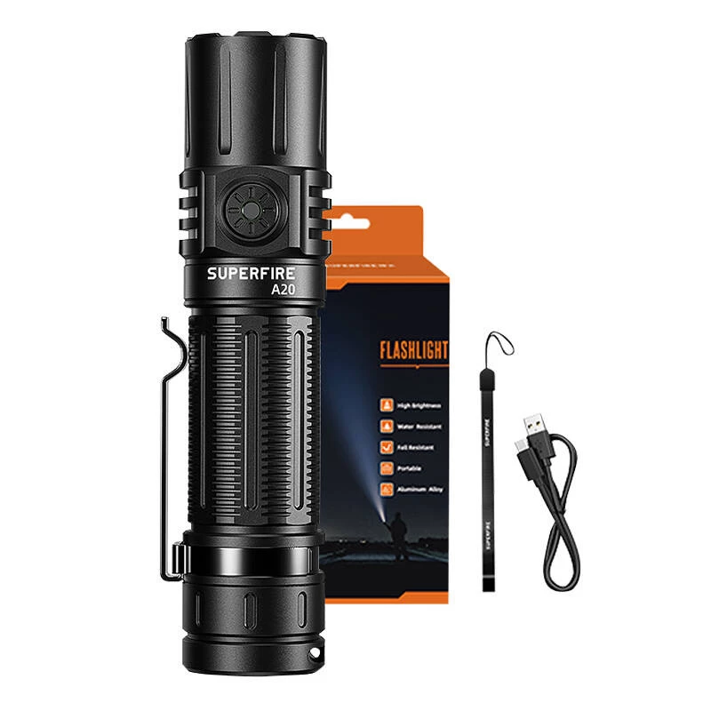 Linterna LED de mano Superfire A20 — 1700 lm de potencia, alcance de 300 m
