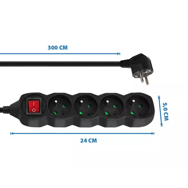 Alargador Esperanza ELK213K 3 m 4 tomas para interiores negro