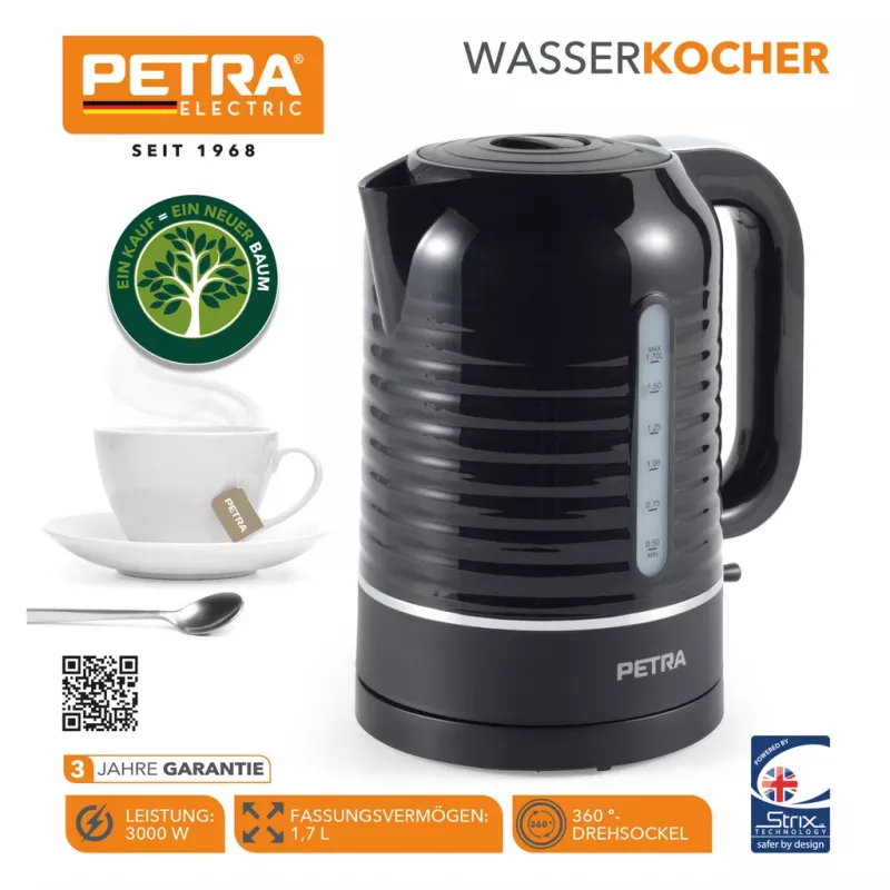 Hervidor eléctrico Petra 1,7 l 3 kW Negro