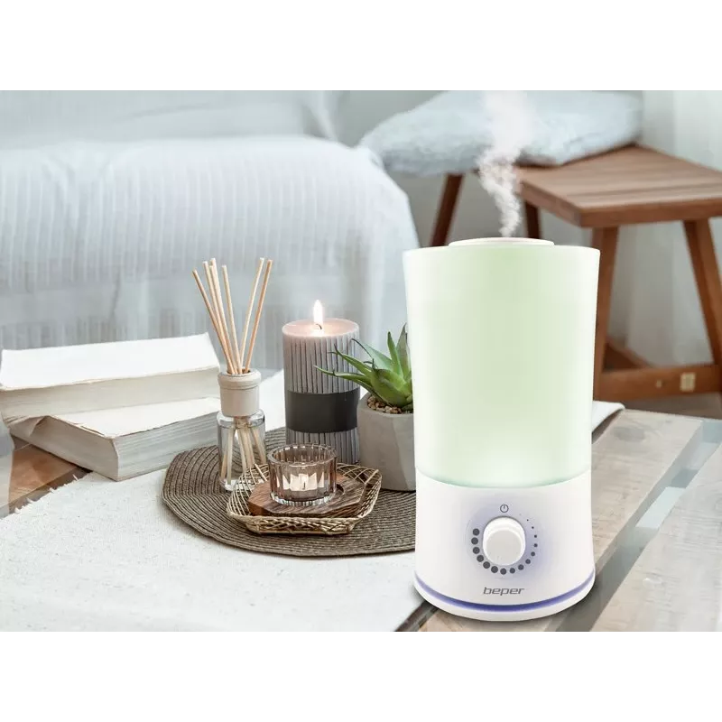 Beper 70.401 difusor de aromas ultrasónico y humidificador, 2,4 l, LED de 7 colores, 25 W