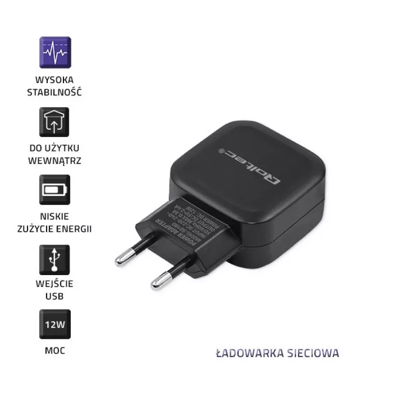 Cargador de interior AC QOLTEC 50186 para smartphone y tablet, 5 V 3.4 A, 17 W, 2× USB, negro