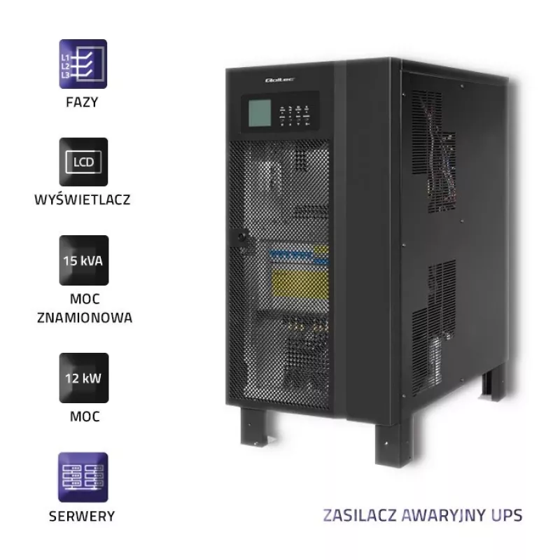 Sistema de alimentación ininterrumpida QOLTEC 53949 trifásico 15 kVA 12 kW con LCD