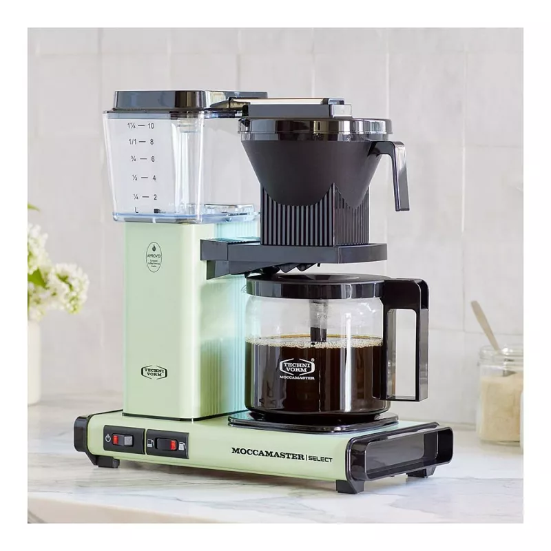 Cafetera de filtro MOCCAMASTER KBG Select — depósito de agua de 1,25 l, capacidad para 10 tazas, acero inoxidable, verde pastel