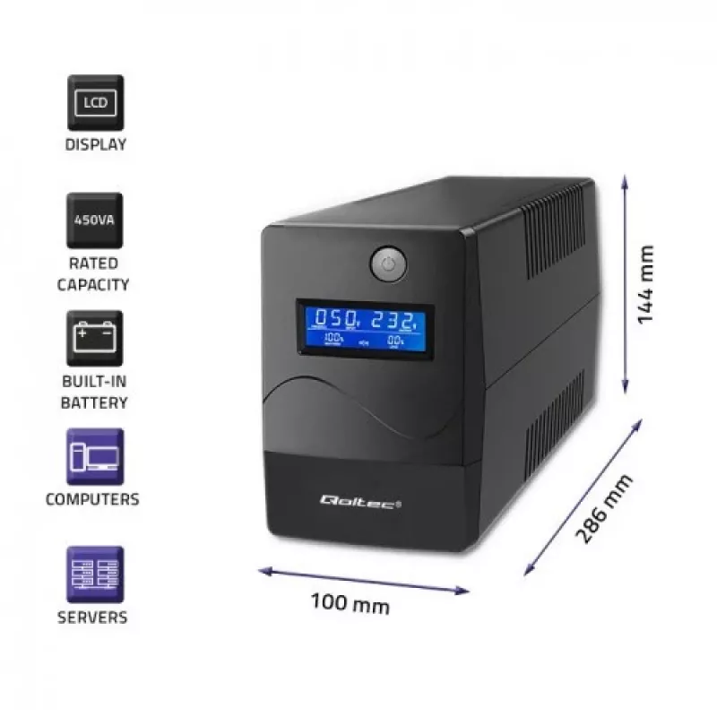 SAI Qoltec Monolith (sistema de alimentación ininterrumpida) doble conversión (online) 1 kVA 600 W 2 tomas Schuko