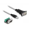 DeLOCK 63465 Adaptador de USB 2.0 Type-A a serie RS-422/485, bloque de terminales de 6 pines, 1,8 m, negro/transparente