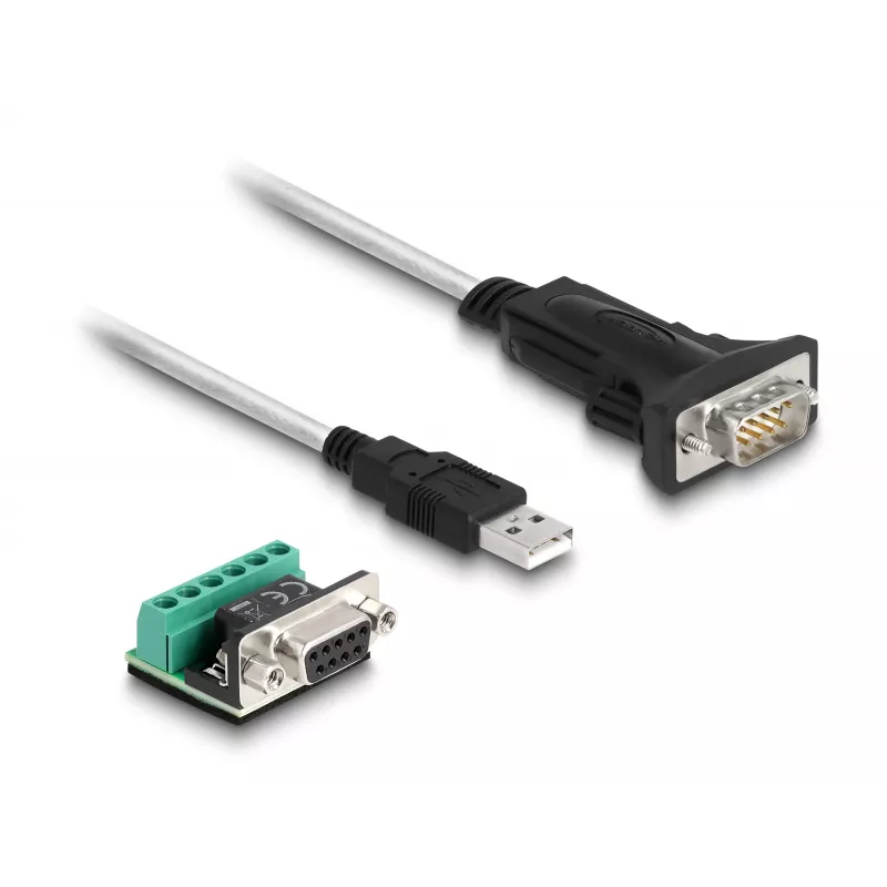 DeLOCK 63465 Adaptador de USB 2.0 Type-A a serie RS-422/485, bloque de terminales de 6 pines, 1,8 m, negro/transparente