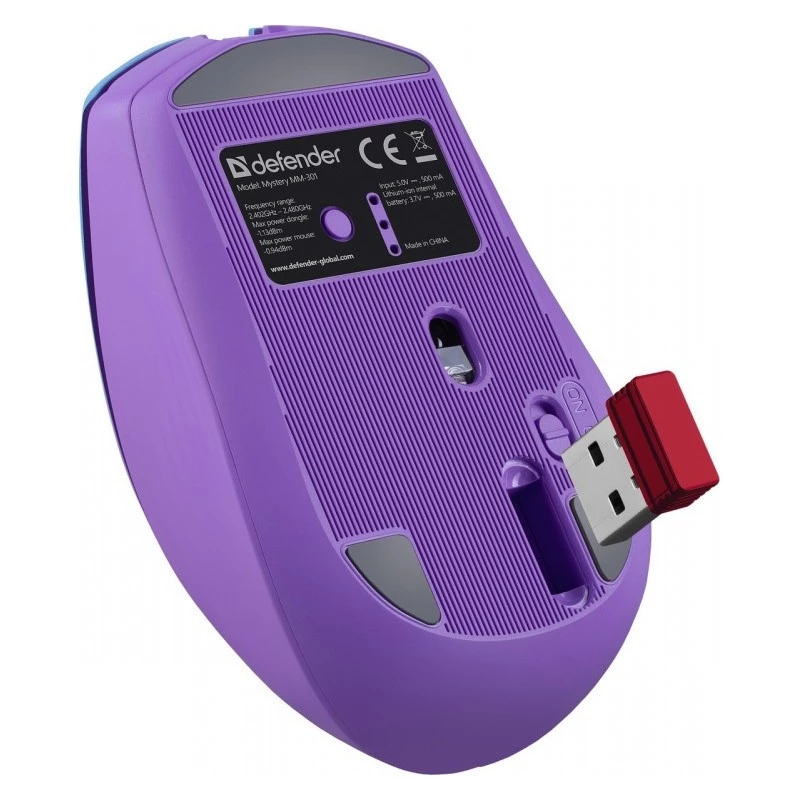 Ratón DEFENDER MYSTERY MM-301 RF+BT LILA 1600dpi 6T