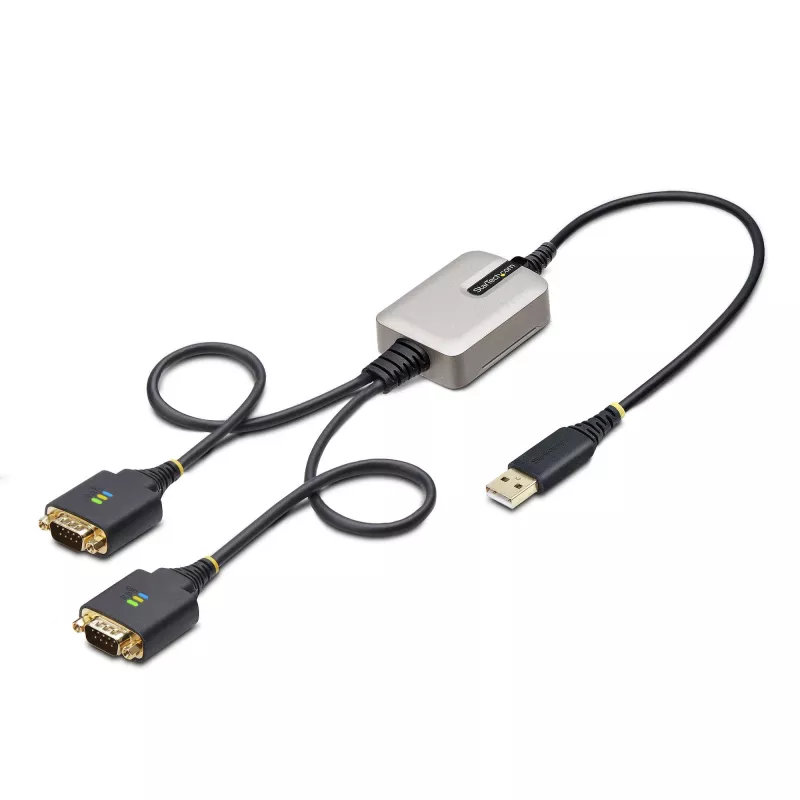 StarTech.com cable adaptador de 2ft (60cm) de 2 puertos USB a serie, tornillos/tuercas DB9 reemplazables, retención de COM, USB-A a DB9 RS232, FTDI, protección ESD de nivel 4, Windows/macOS/ChromeOS/Linux – construcción robusta en TPE