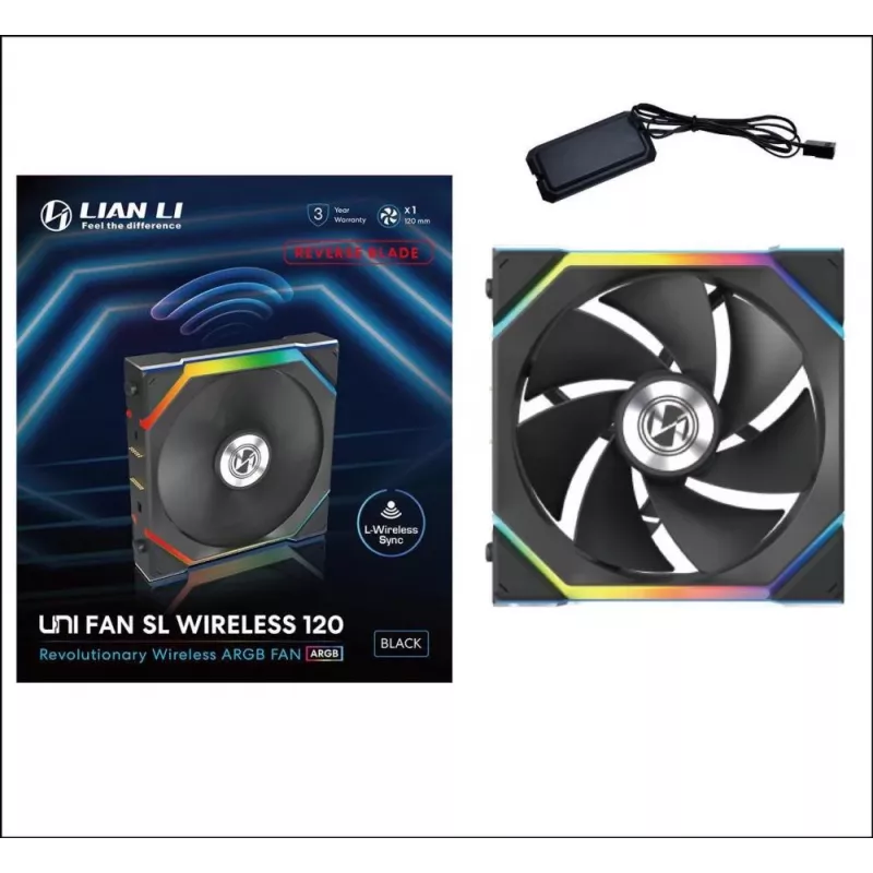 Lian Li UNI FAN SL Wireless 120 12RSL1W1B ventilador de caja ARGB PWM, Reverse Blade, 120 mm, negro
