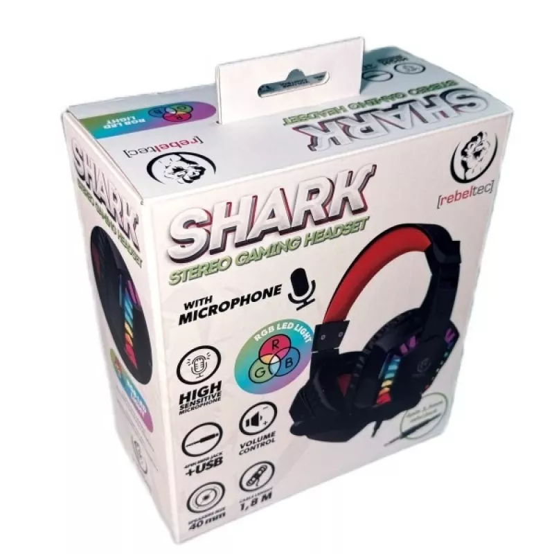 Auriculares estéreo con micrófono Rebeltec SHARK — diseño on-ear con cable