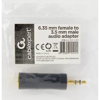 Adaptador de audio Cablexpert jack hembra 6,35 mm a jack macho 3,5 mm | A-6.35F-3.5M