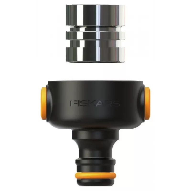 Fiskars 1027062 conector para manguera de agua empalme de manguera metal Negro, Naranja, Plata 1 unidad