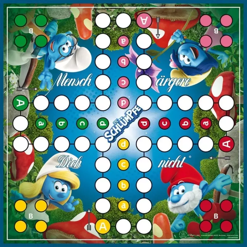 Schmidt Spiele Los Pitufos, juego de mesa clásico Parchís
